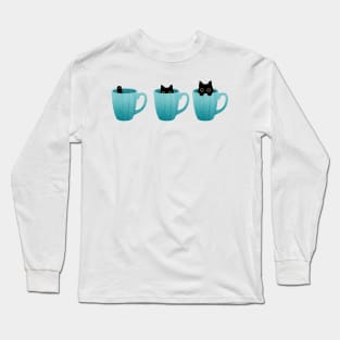 Black Cat Hiding in Mug Long Sleeve T-Shirt